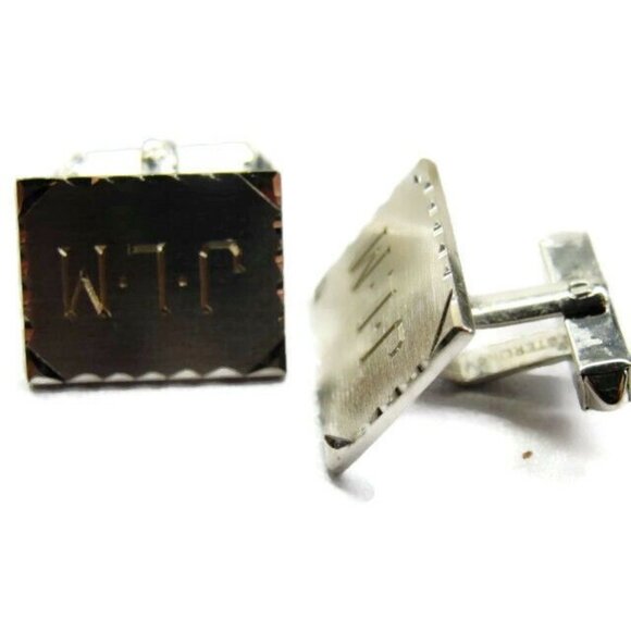 "JLM" Monogram Initial Cufflinks Vintage Sterling Silver 925 Curve Bullet Patina - Picture 8 of 10